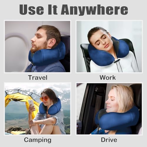 Elvodosia Memory Foam Travel Neck Pillow with Eye Mask & Earplugs - Blue