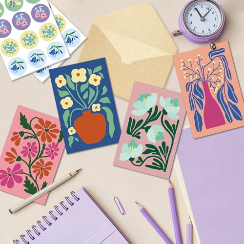 Floral Greeting Cards Set - 24 Blank Note Cards with Envelopes