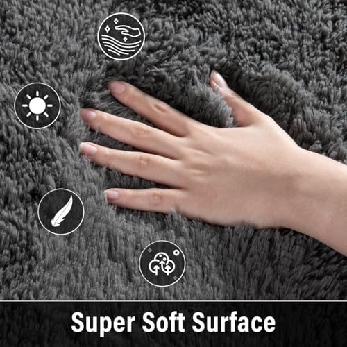 Fluffy Dark Grey Area Rug 2x3 - Soft Shaggy Doormat for Bedroom & Living Room
