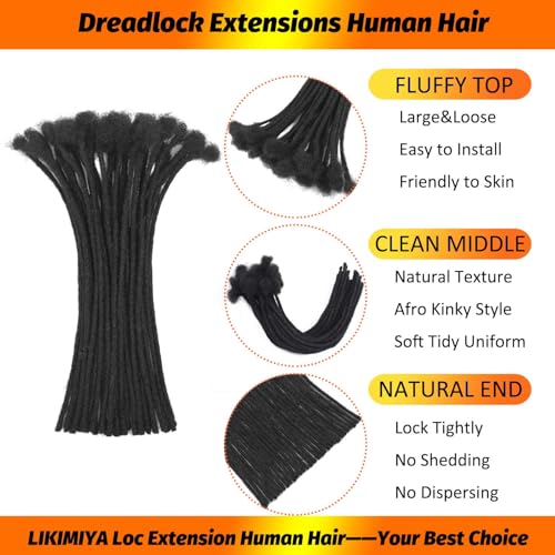 LIKIMIYA 8 Inch Human Hair Loc Extensions - 10 Strands 0.4cm Permanent Dreads