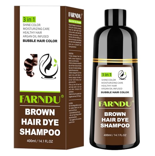 Farndu Brown Hair Dye Shampoo for Gray Hair Coverage, Ammonia-Free 3-in-1