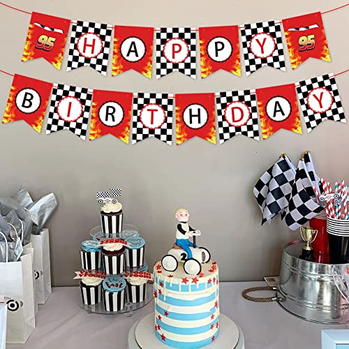 Race Car Birthday Banner - Checkered Flag Party Decoration