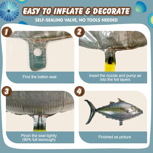 7pc Fishing Balloon Set with Net - Carp & Tuna Foil Balloons