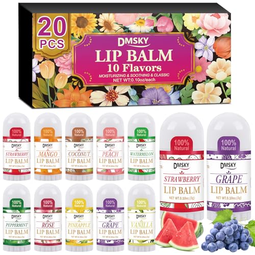 Dmsky Mini Lip Balm Set - 20 Pack with Vitamin E & Coconut Oil
