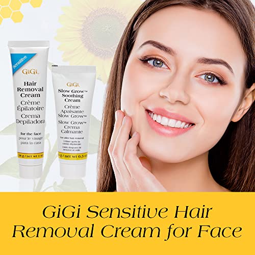 Gigi Hair Removal Cream, for the Face - 1 Oz, and Slow Grow Soothing Cream - 0.5 Oz, Hair Removal Kit for Sensitive Skin, 1-Pack