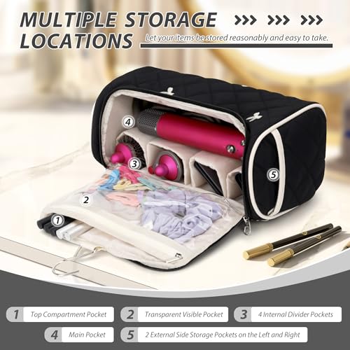 Linpr Quilted Hair Dryer Travel Bag with Bow Black - Portable Hair Tool Organizer