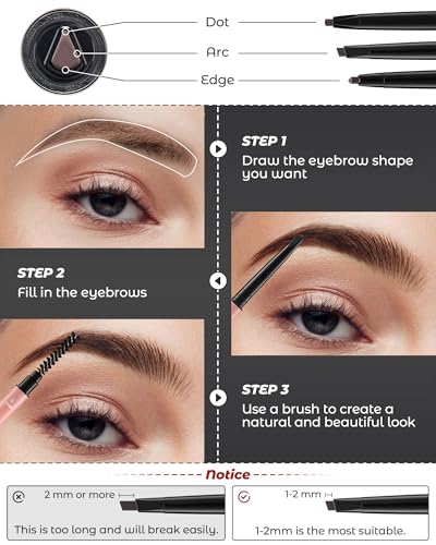 Berinist Deep Brown Micro Eyebrow Pencils 12-Piece Set for Natural, Waterproof Brows