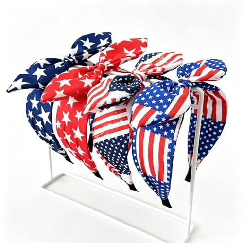 YUEELI 4 Pack Patriotic Headbands for Women & Girls - Red White Blue Flag Hair Accessories for Independence Day & Memorial Day