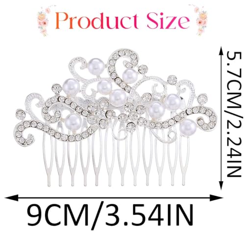 Yean Silver Rhinestone Bridal Hair Comb with Pearls - Wedding Hair Accessories for Women