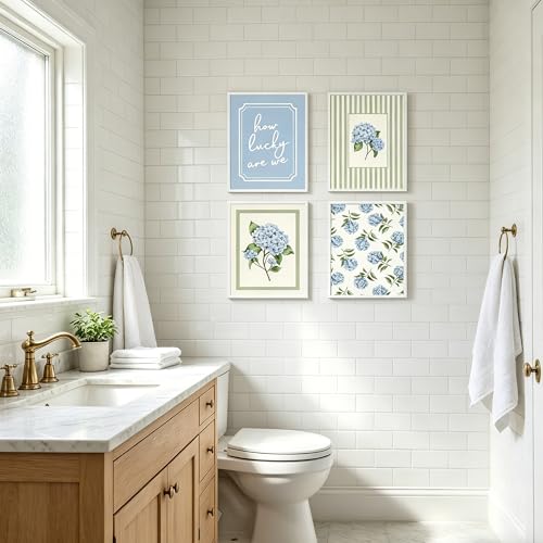 Blue Hydrangea Wall Art Set - Unframed Floral Prints 8x10"