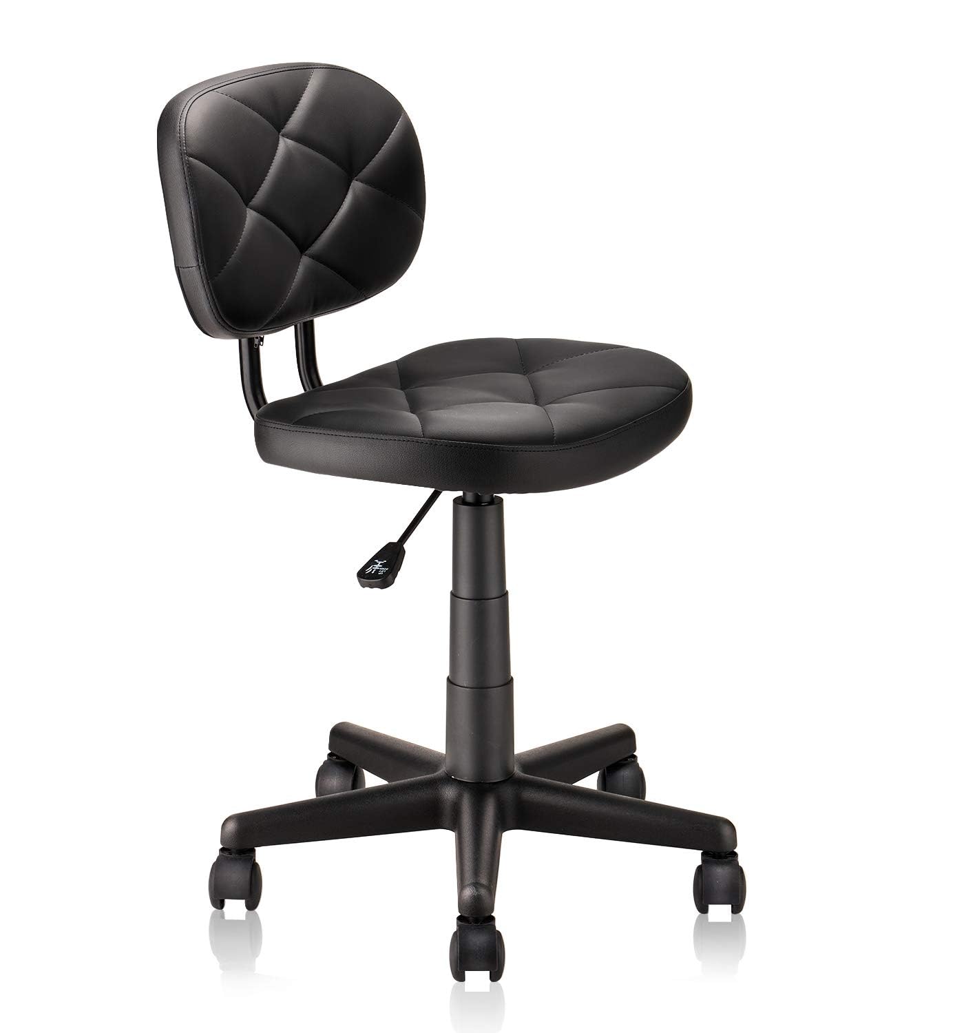 KLASIKA Round Rolling Stool with Adjustable Height and Pu Leather Backrest Swivel Stool Chair for Salon Tattoo Work Office Massage Black