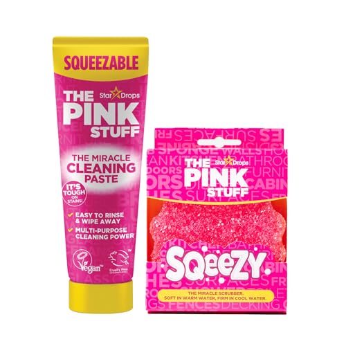 The Pink Stuff Squeezable Cleaning Paste with SQeeZY Scrubber Sponge - 300g Multi-Purpose Surface Cleaner