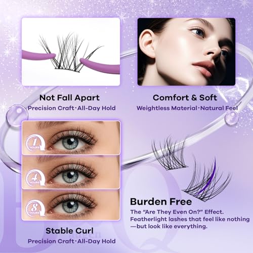 B&Q Natural Lash Clusters - Wispy Invisible Band, 144PCS
