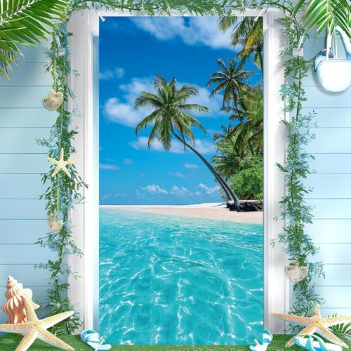 Tropical Beach View Door Banner - Summer Party Backdrop 35x71