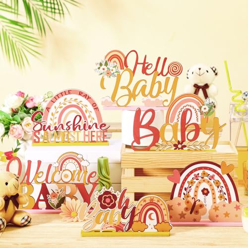 Boho Rainbow Baby Shower Centerpieces - 6 Pcs Floral Table Decor