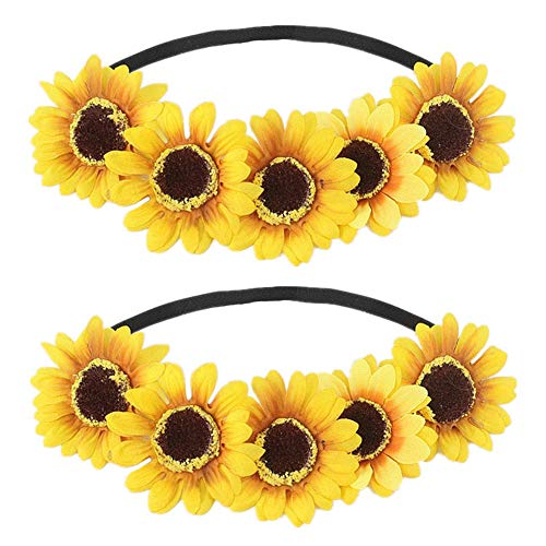 DALJIAFA 2 Pack Halloween Sunflower & Daisy Headbands Women Floral Hair Accessories