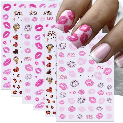 FBABFBUO Valentine’s Day Leopard Print Lip Heart 3D Nail Stickers - Valentine Style 1