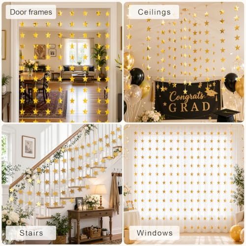Gold Star Garland - 10 Pack, 130 Feet Party Decoration for Events