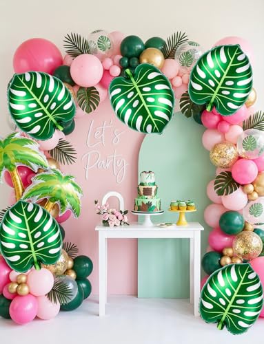 5 Pack Monstera Leaf Foil Balloons - Tropical Hawaiian Decor