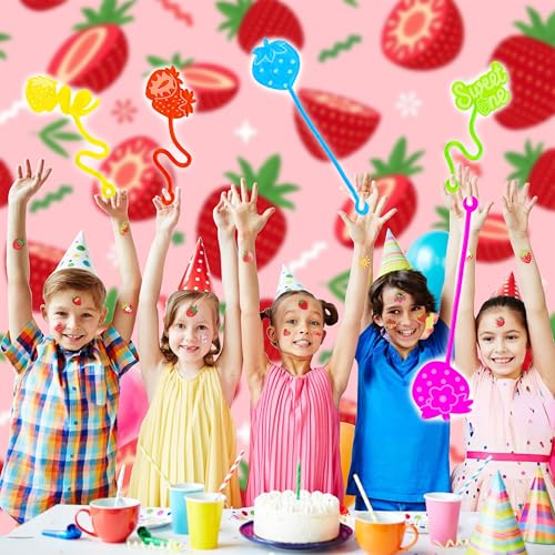 92-stickyhand 48-piece Strawberry Theme Party Favors: 24 Stick Hands & 24 Temporary Tattoos