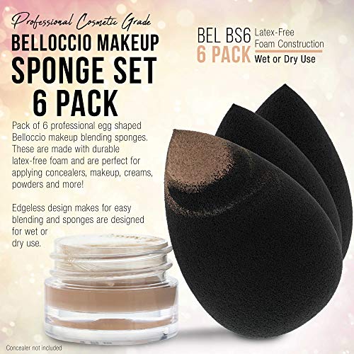 Belloccio Egg Shaped Makeup Sponges - Pack of 6, Latex-Free