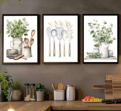 Sage Green Eucalyptus Leaves Wall Art - Unframed Canvas Set