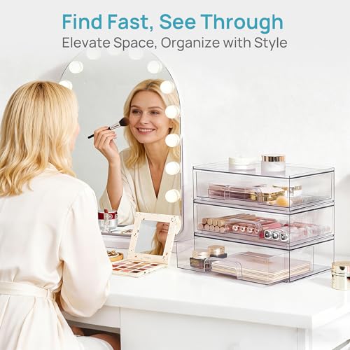 Vtopmart 12.1''W Clear Stackable Storage Drawers,2 Pack Acrylic Plastic Organizers Bins for Makeup Palettes, Cosmetics, and Beauty Supplies,Ideal for Vanity, Bathroom,Cabinet,Desk Organization