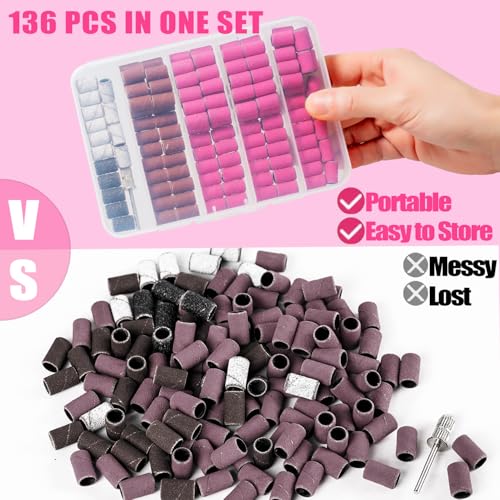Haozher 135 Pcs Nail Drill Bits Set with Sanding Bands - 4 Grits