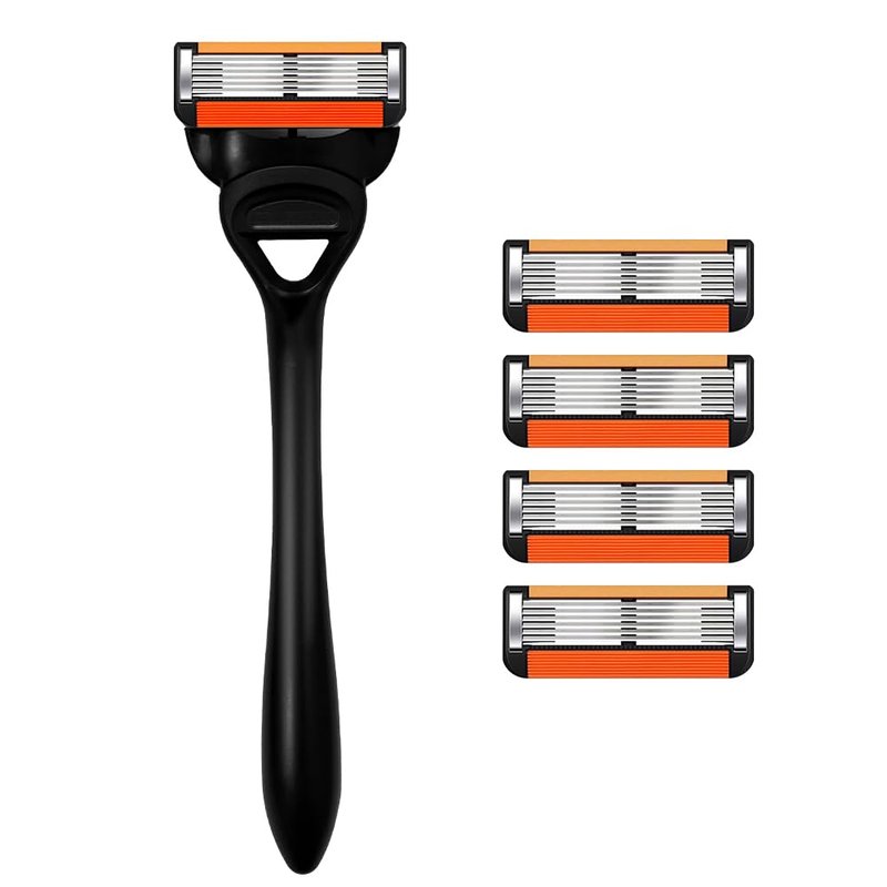 ADULAHI Men’s Cartridge Razors with 4 Replacement Cartridges,Pivoting Head, 6 Flex Stainless Steel Blades & Lubrication Strip for Smooth Shaving - Precision Engineered for Daily Use and Travel