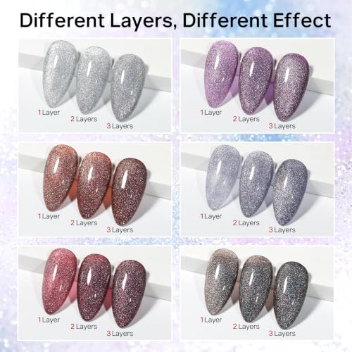 MIZHSE Reflective Diamond Gel Nail Polish Set - 12 Colors Glitter UV LED Kit