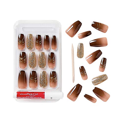 Gold Finger Gel Glam Design Nail GD18 - Fake Nails with Glue & Manicure Stick