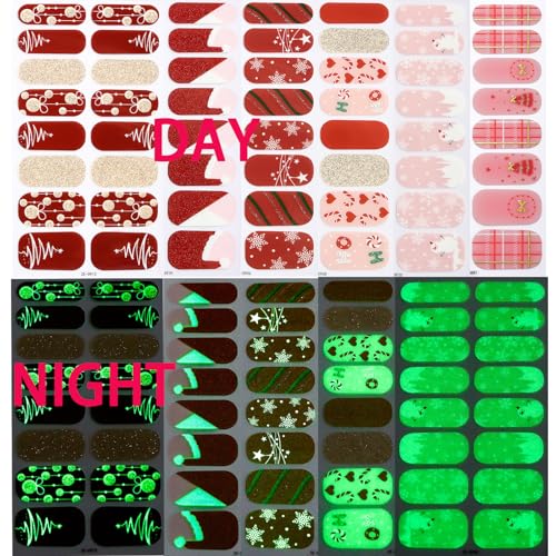 Sevgob Color A6 Christmas Nail Wraps 6 Sheets Glow in Darkness Self-Adhesive