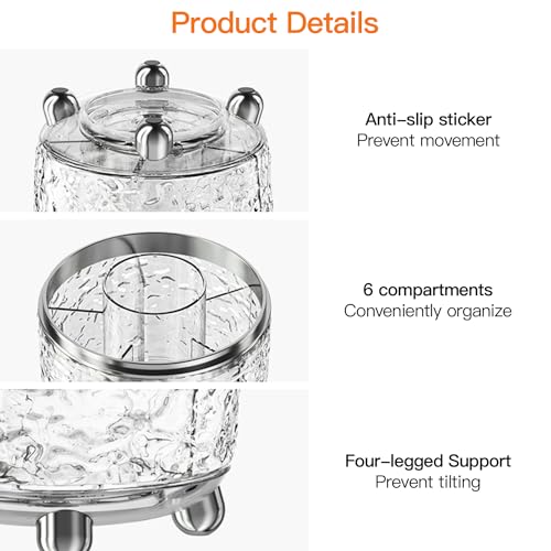 Grey 360° Rotating Makeup Brush Holder with Lid for Vanity