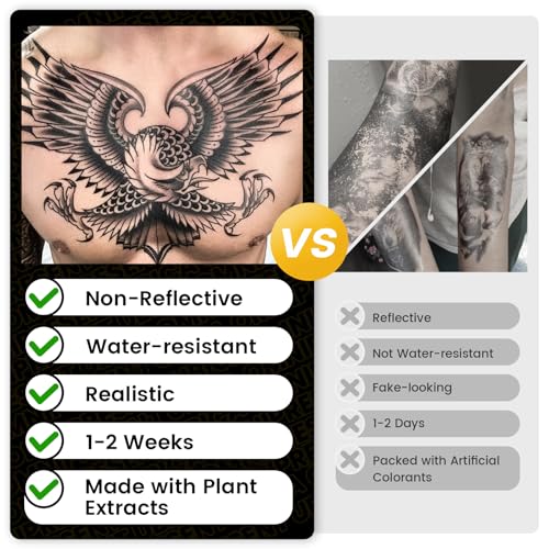 UBICA Semi Permanent Tattoos Large Stickers for Men & Women - Crown Weight Quotes & Flying Swallow Design, Waterproof & Lasts 2 Weeks