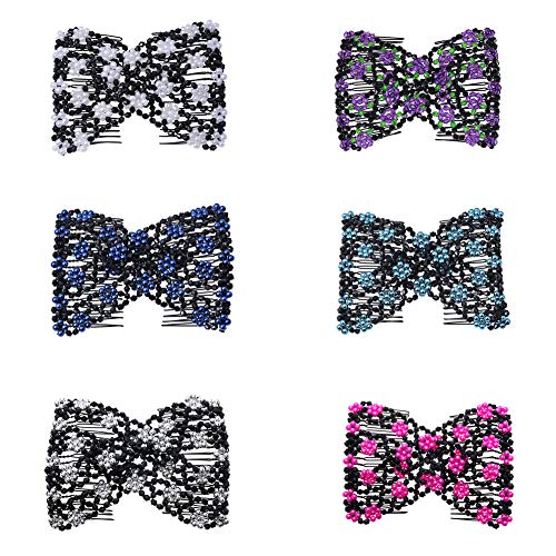 LOVEF 6 Pcs Magic Beaded Double Hair Combs - Assorted Colors