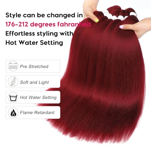 Riseety 20-Inch Pre-Stretched Braiding Hair - 8 Packs Burgundy Yaki Synthetic