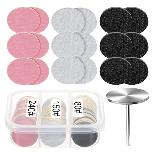Apausvcm 61 Pcs Sanding Discs Set for Nail Drill 25mm with Metal Bit — Grits #80/#150/#240, Black/White/Pink
