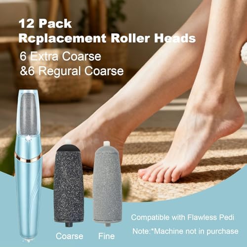 12PCS Foot Callus Remover Replacement Heads – Coarse & Fine Rollers for Flawless Pedi