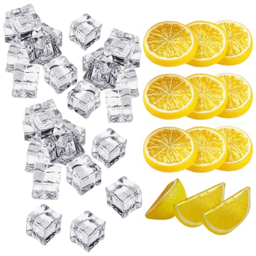 42 Pcs Decorative Fake Lemon Slices & Acrylic Ice Cubes Set