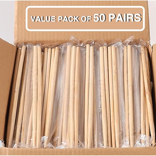 Reusable Bamboo Chopsticks - 50 Pairs, Eco-Friendly & Individually Wrapped
