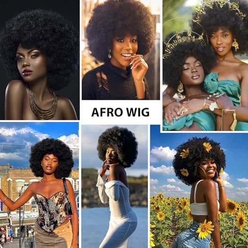 G&T Wig 70's Afro Curly Wig for Black Women - Glueless 1B Black