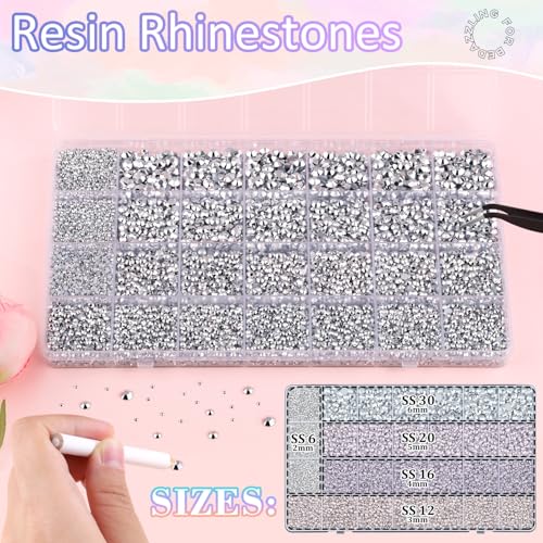 30000Pcs Silver Resin Rhinestones with 3Pcs B7000 Glue for Crafting