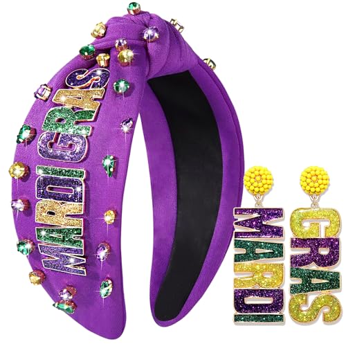 Mardi Gras Headband and Earring Set with Fleur De Lis and Crown Charms