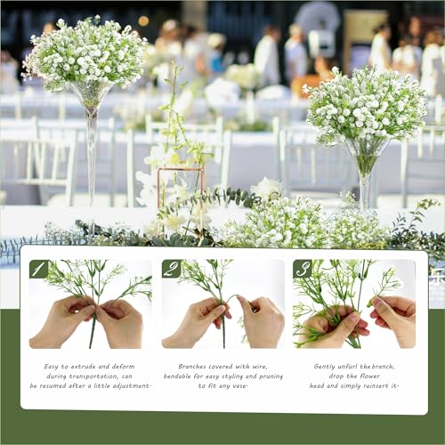 12pcs White Baby's Breath Artificial Flowers - Realistic Faux Gypsophila for Home Decor & Weddings