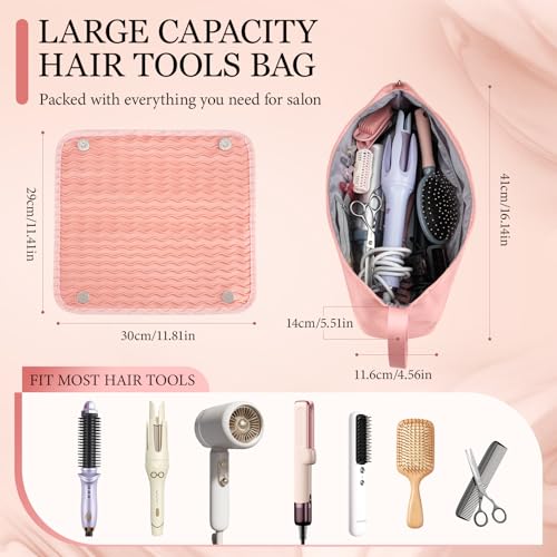 Dadanism Heat-Resistant Hair Tool Travel Bag with Removable Mat, Pink