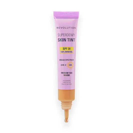 Revolution Superdewy SPF 30 Skin Tint - Tinted Mineral Foundation for Buildable Glow | Medium Tan Warm, Vegan & Cruelty-Free