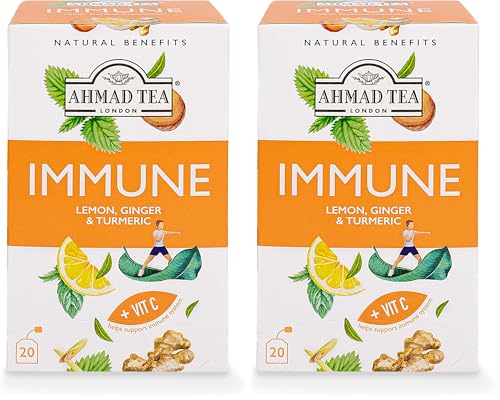 Ahmad Tea Immune Herbal Tea with Lemon, Ginger & Turmeric - 20 Teabags