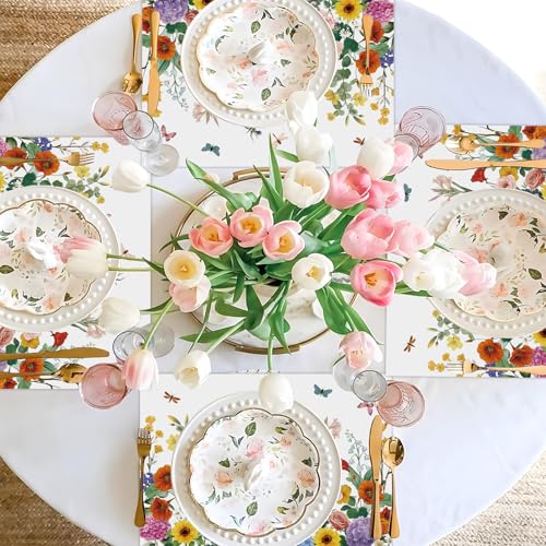 50 Pack Wildflower Disposable Placemats - 16x11 Inch Floral for Weddings & Parties