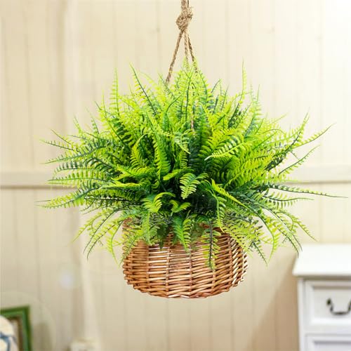 12 Bundles UV Resistant Artificial Boston Ferns - Lifelike Faux Plants for Indoor & Outdoor Decor
