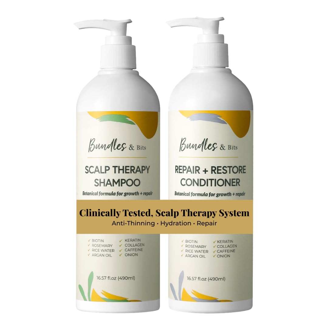 Rosemary Oil Shampoo and Conditioner Set for Thinning Hair – Biotin, Rice Water & Keratin for Hair Growth | Scalp Therapy for Women & Men | Sulfate Free, Strengthening & Thickening Formula | 2x16.5oz